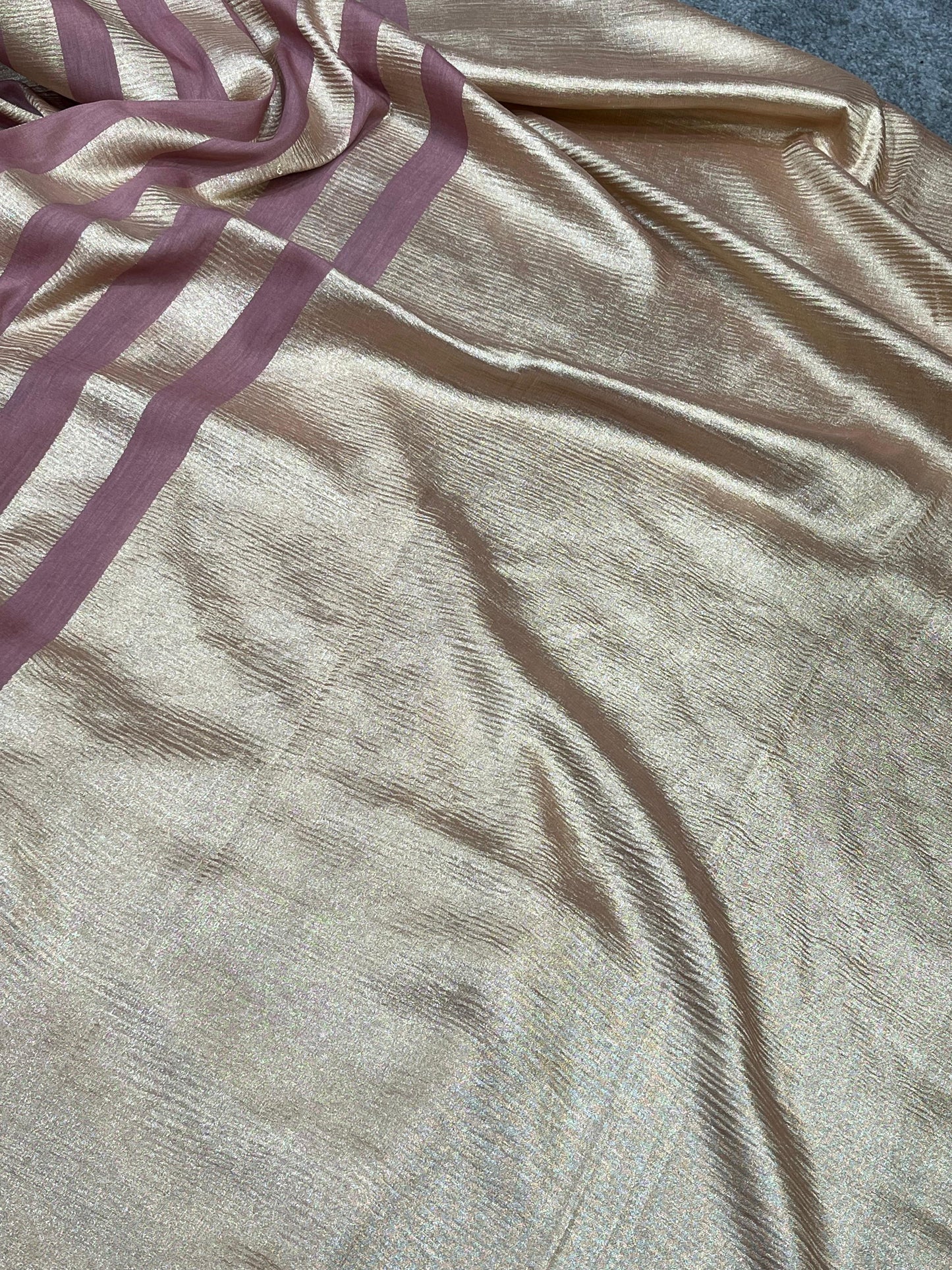 MUSTARD YELLOW BEIGE AND SOFT MAUVE PURE HANDLOOM MOONGA BANARASI SAREE