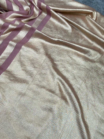 MUSTARD YELLOW BEIGE AND SOFT MAUVE PURE HANDLOOM MOONGA BANARASI SAREE