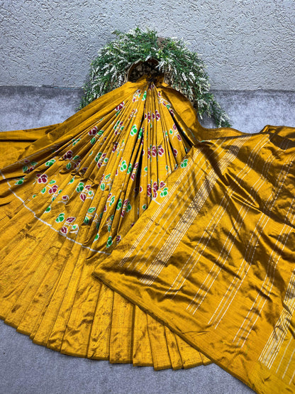 MUSTARD YELLOW SILK PURE HANDLOOM IKKAT SAREE
