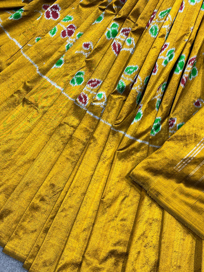 MUSTARD YELLOW SILK PURE HANDLOOM IKKAT SAREE