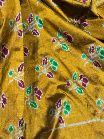 MUSTARD YELLOW SILK PURE HANDLOOM IKKAT SAREE