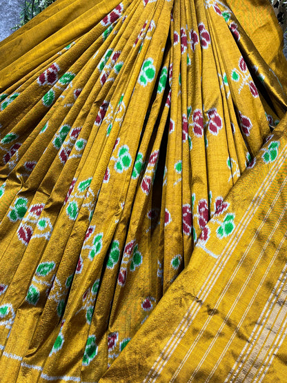 MUSTARD YELLOW SILK PURE HANDLOOM IKKAT SAREE