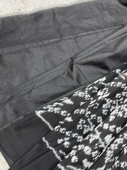 BLACK LINEN PURE HANDLOOM IKKAT SAREE