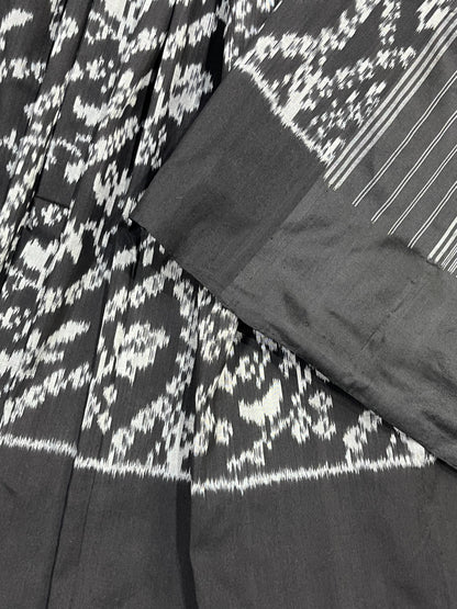 BLACK LINEN PURE HANDLOOM IKKAT SAREE