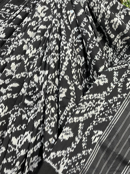BLACK LINEN PURE HANDLOOM IKKAT SAREE