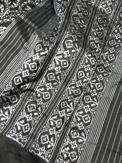 BLACK LINEN PURE HANDLOOM IKKAT SAREE