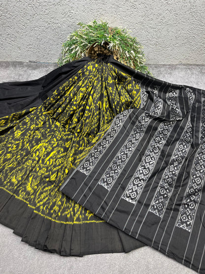 BLACK SILK PURE HANDLOOM IKKAT SAREE