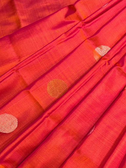 PINK AND ORANGE SILK PURE HANDLOOM UPPADA JAMDANI SAREE