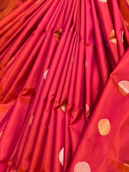 PINK AND ORANGE SILK PURE HANDLOOM UPPADA JAMDANI SAREE