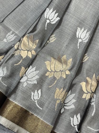 GREY SILK PURE HANDLOOM UPPADA JAMDANI SAREE