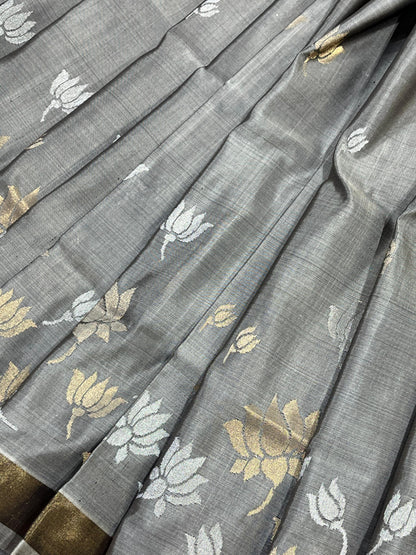 GREY SILK PURE HANDLOOM UPPADA JAMDANI SAREE