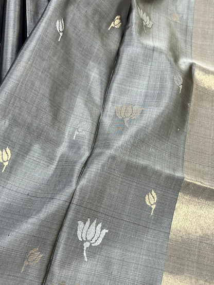 GREY SILK PURE HANDLOOM UPPADA JAMDANI SAREE