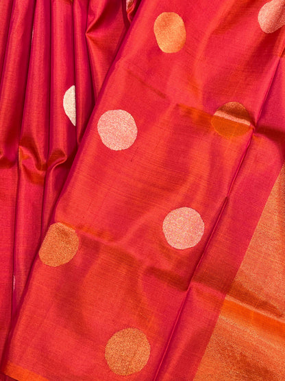 PINK AND ORANGE SILK PURE HANDLOOM UPPADA JAMDANI SAREE