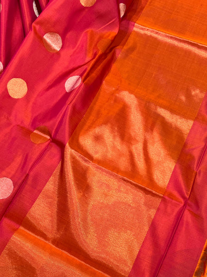 PINK AND ORANGE SILK PURE HANDLOOM UPPADA JAMDANI SAREE