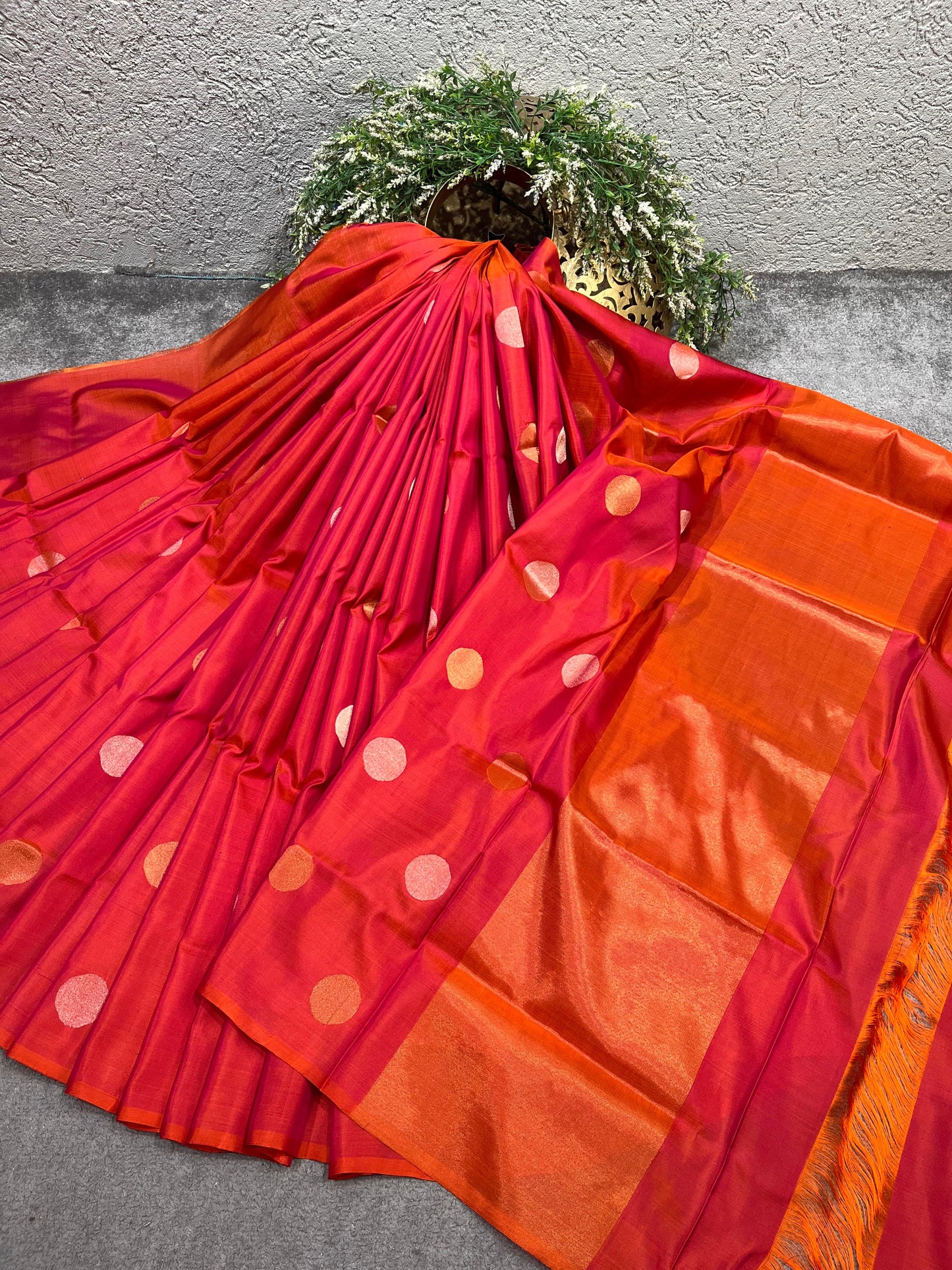 PINK AND ORANGE SILK PURE HANDLOOM UPPADA JAMDANI SAREE