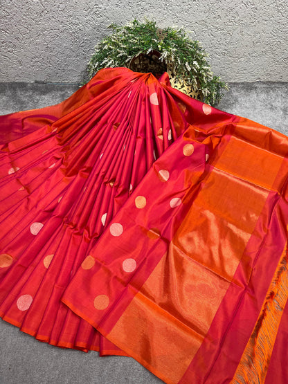 PINK AND ORANGE SILK PURE HANDLOOM UPPADA JAMDANI SAREE
