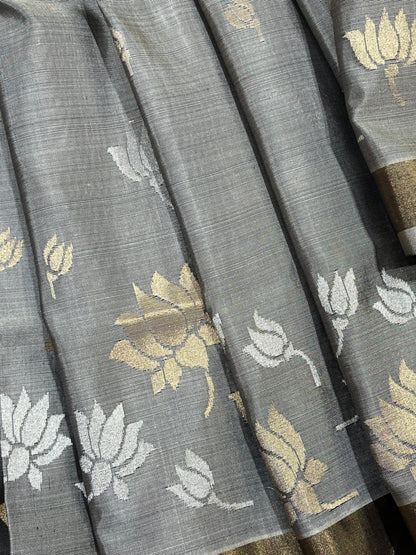 GREY SILK PURE HANDLOOM UPPADA JAMDANI SAREE