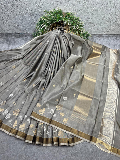 GREY SILK PURE HANDLOOM UPPADA JAMDANI SAREE