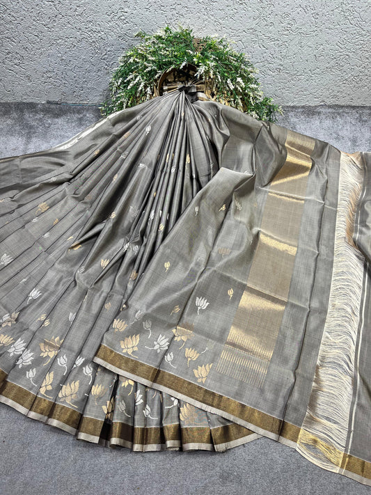GREY SILK PURE HANDLOOM UPPADA JAMDANI SAREE