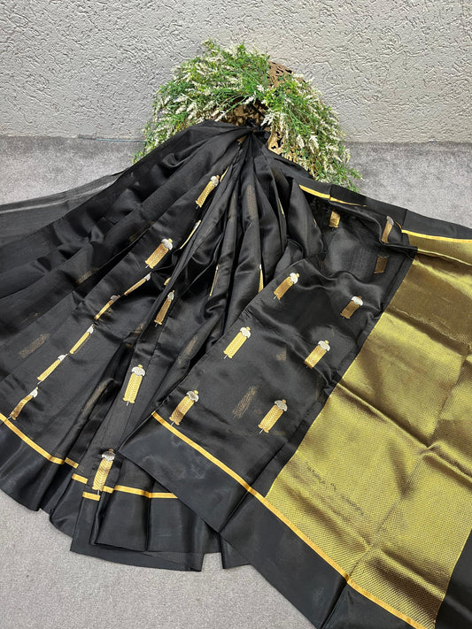 BLACK SILK PURE HANDLOOM CHANDERI SAREE