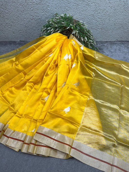 MUSTARD YELLOW SILK PURE HANDLOOM CHANDERI SAREE