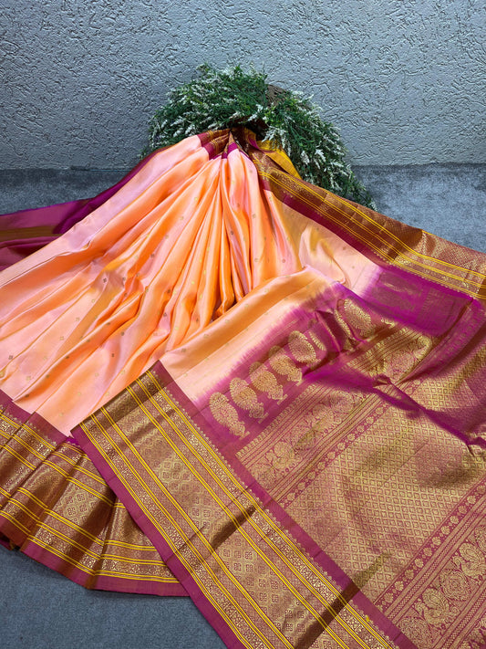 PEACH TWILL SILK PURE HANDLOOM GADWAL SAREE