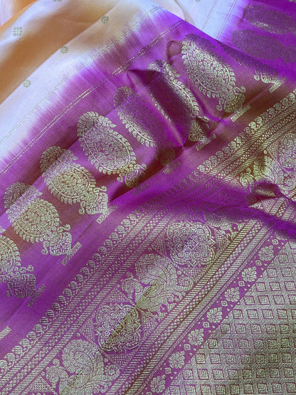 PEACH TWILL SILK PURE HANDLOOM GADWAL SAREE
