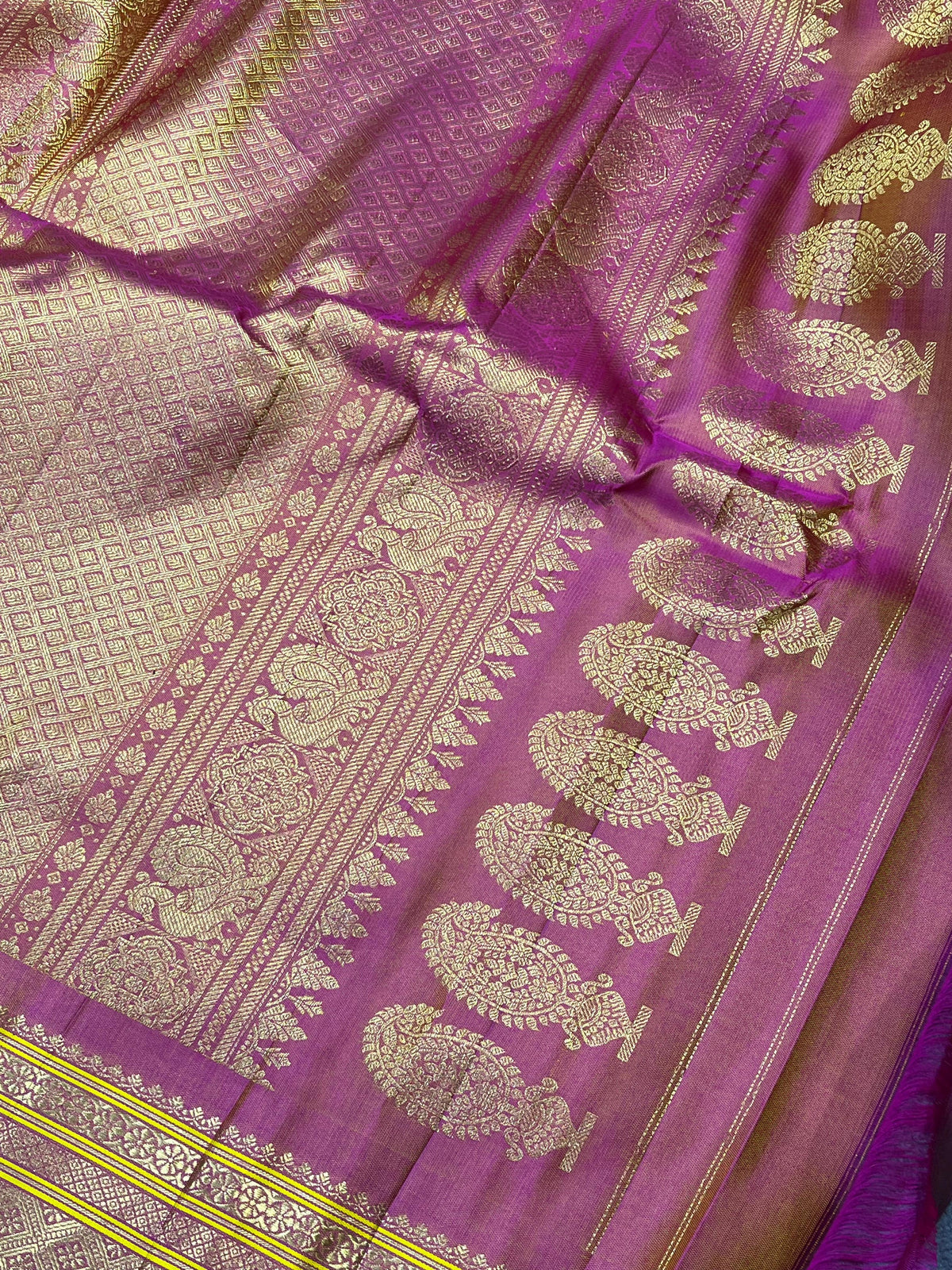 PEACH TWILL SILK PURE HANDLOOM GADWAL SAREE