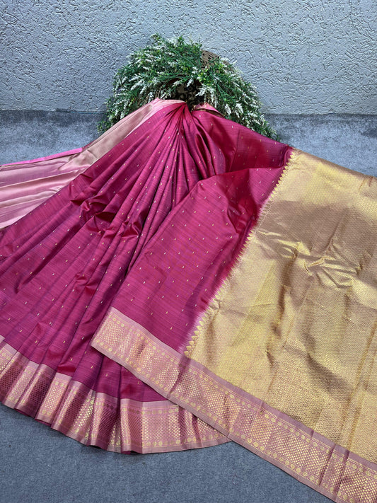 WINE MAGENTA TWILL SILK PURE HANDLOOM GADWAL SAREE
