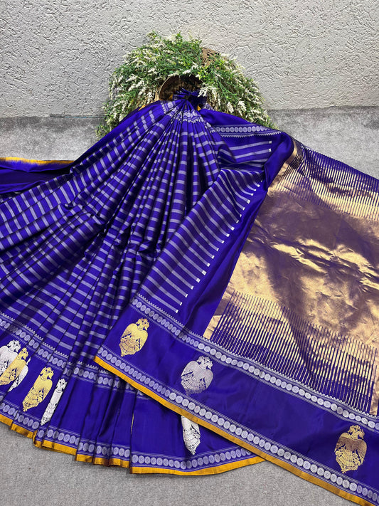 ROYAL BLUE TWILL SILK PURE HANDLOOM GADWAL SAREE