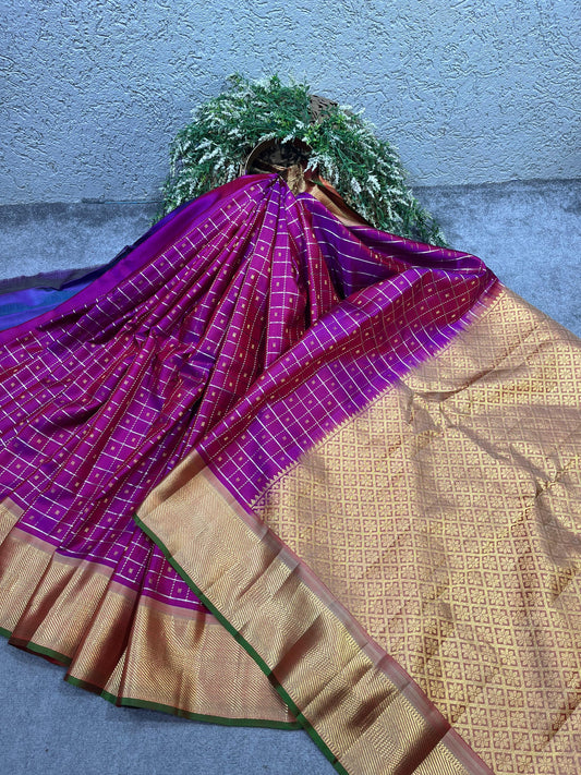 PURPLE TWILL SILK PURE HANDLOOM GADWAL SAREE