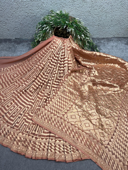 DUSTY ROSE KHADDI GEORGETTE PURE HANDLOOM BANARASI SAREE