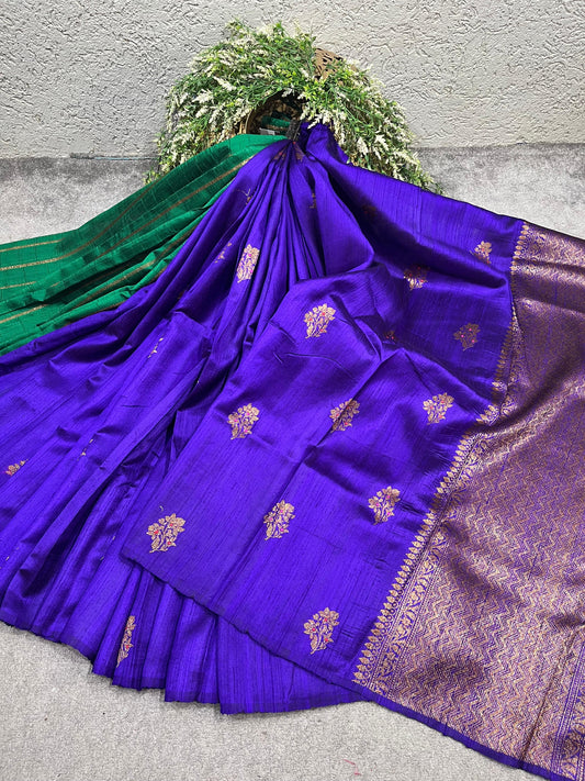 PURPLE TASSAR DUPION SILK PURE HANDLOOM BANARASI SAREE