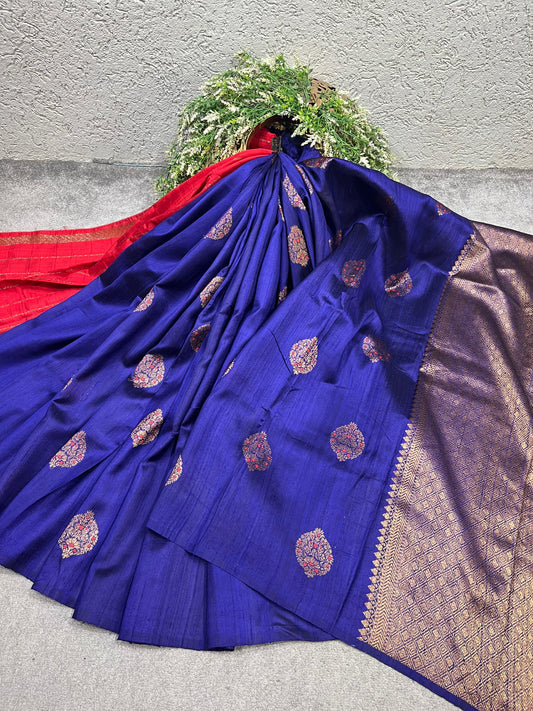 ROYAL BLUE TASSAR DUPION SILK PURE HANDLOOM BANARASI SAREE