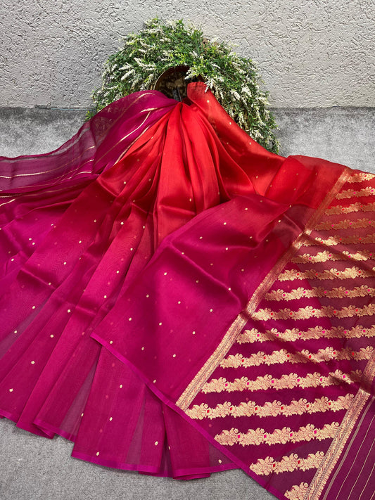 PINK PURE HANDLOOM KORA BANARASI SAREE