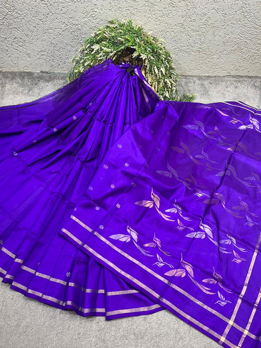 ROYAL PURPLE SILK PURE HANDLOOM UPADDA JAMDANI SAREE