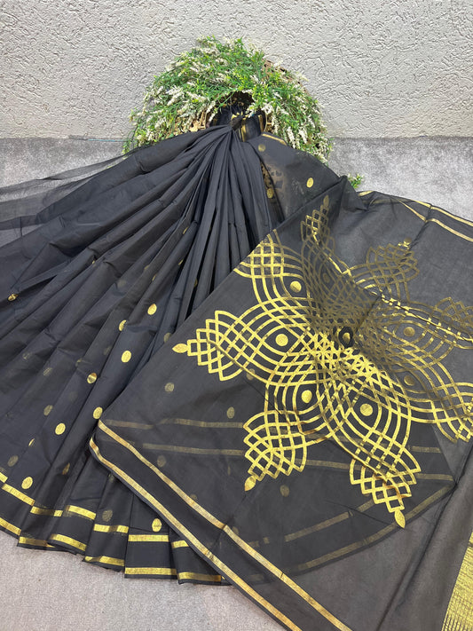 BLACK COTTON PURE HANDLOOM UPADDA JAMDANI SAREE