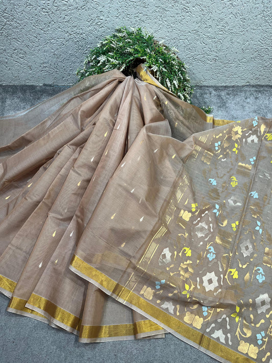 BEIGE COTTON PURE HANDLOOM UPADDA JAMDANI SAREE