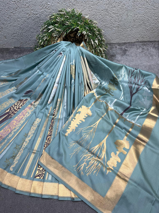 BLUE IKTARA SILK PURE HANDLOOM BANARASI SAREE