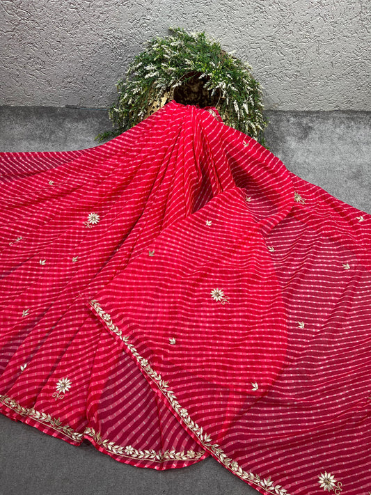 RANI PINK TIE AND DYE PURE HANDLOOM LEHERIYA SAREE