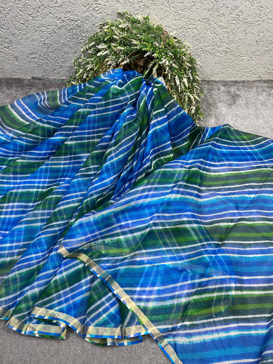 BLUE KOTA TIE AND DYE PURE HANDLOOM LEHERIYA SAREE