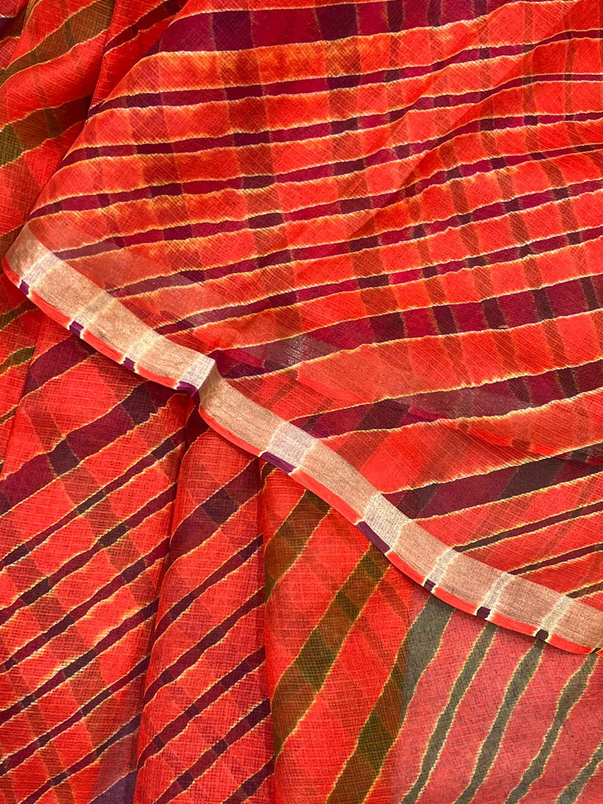 ORANGE RED KOTA TIE AND DIE PURE HANDLOOM LEHERIYA SAREE