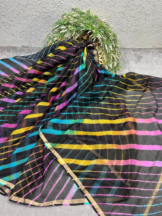 BLACK KOTA TIE AND DIE PURE HANDLOOM LEHERIYA SAREE