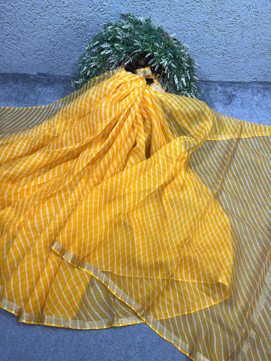 YELLOW KOTA TIE AND DIE PURE HANDLOOM LEHERIYA SAREE
