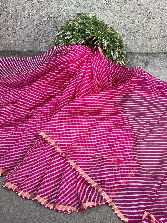 PINK KOTA TIE ANND DIE PURE HANDLOOM LEHERIYA SAREE