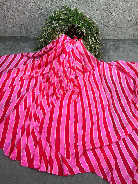PINK MULBERRY SILK TIE AND DIE PURE HANDLOOM LEHERIYA SAREE