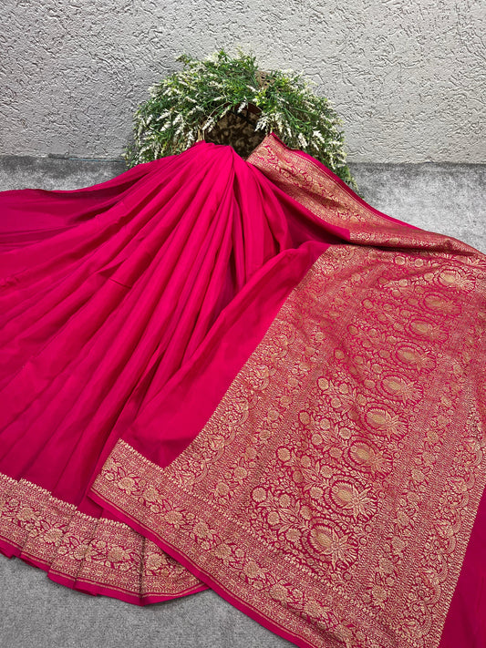 RANI PINK KHADDI CHIFFON PURE HANDLOOM BANARASI SAREE