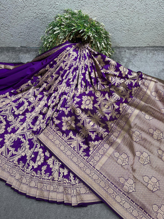 DEEP PURPLE SILK PURE HANDLOOM BANARASI SAREE