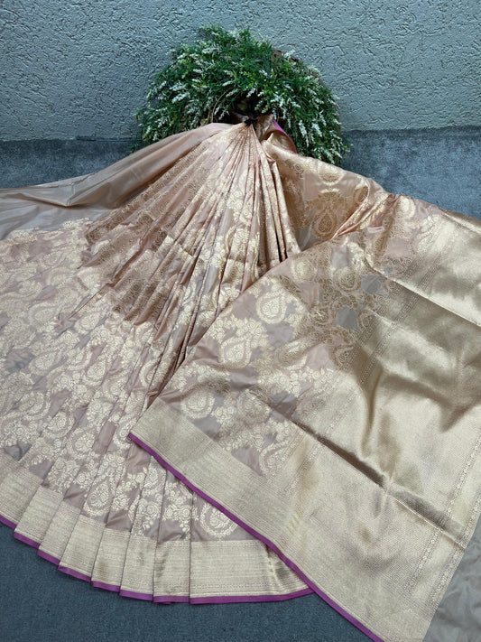 LIGHT PEACH SILK PURE HANDLOOM BANARASI SAREE