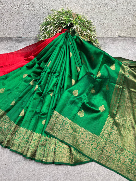 GREEN TASSAR DUPION SILK PURE HANDLOOM BANARASI SAREE